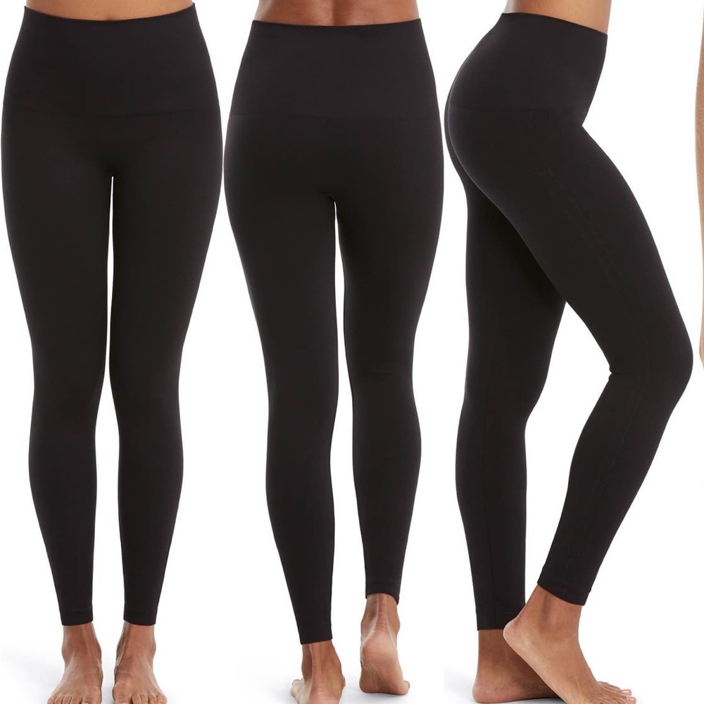 High waisted spanx black leggings compression shape wear look at me now NWOT